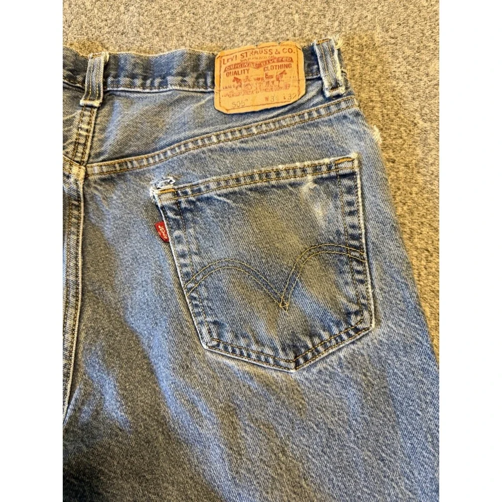 Levis 505 Jeans Adult Mens 34x32 Blue Denim Regular Fit Straight Leg